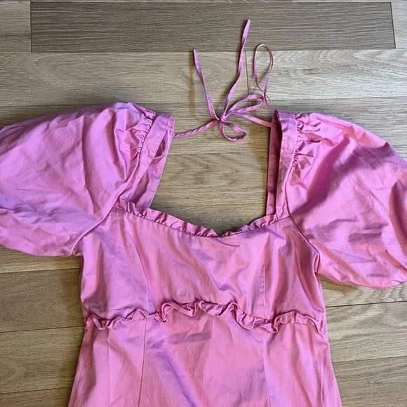 Pink Topshop Puff Sleeve babydoll mini dress size US 8/Medium - Picture 5 of 6
